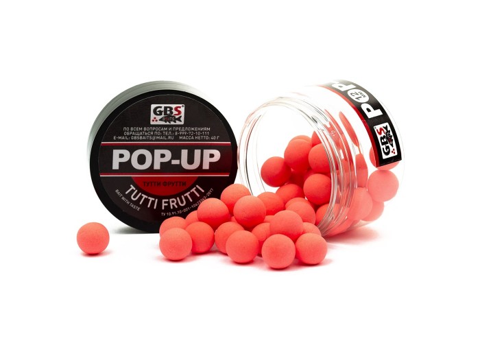 Бойлы GBS Baits Pop-up плавающие 10мм 40гр (уп. 6 шт) Tyti-Frutti Тутти-фрутти