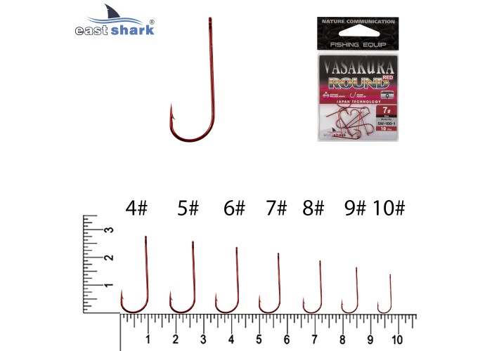 Крючки NEW EastShark Vasakura Round RED № 5 (уп/10 шт)