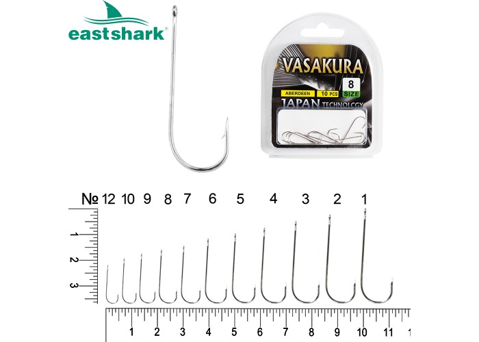 Крючки ABERDEEN Ni (белый) Vasakura № 9 (уп/10 шт)