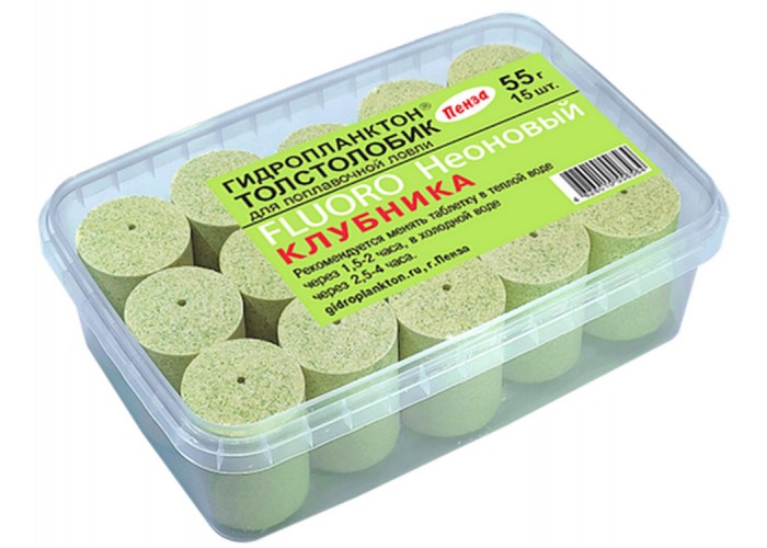 Гидропланктон Толстолобик XL 55г в контейнере 15 табл FLUORO (Клубника)